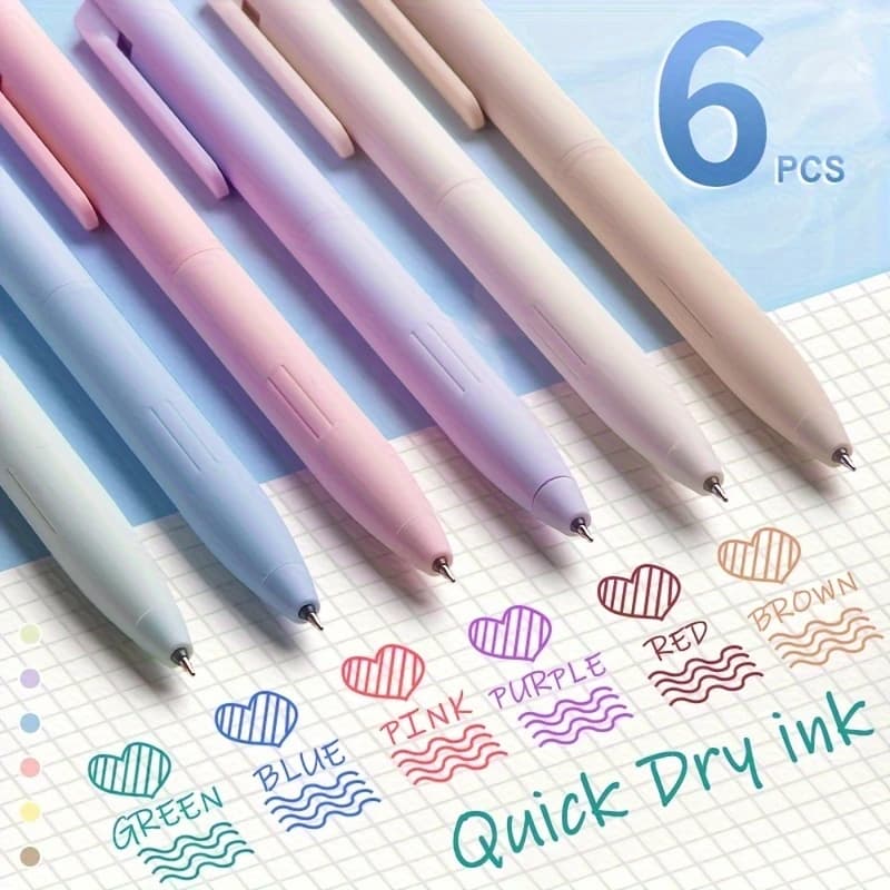 6 penne gel colorate per prendere appunti, penne gel pastello inchiostro colorato ad asciugatura rapida e senza sbavature, penna carina retrattile punta fine 0,5 mm f