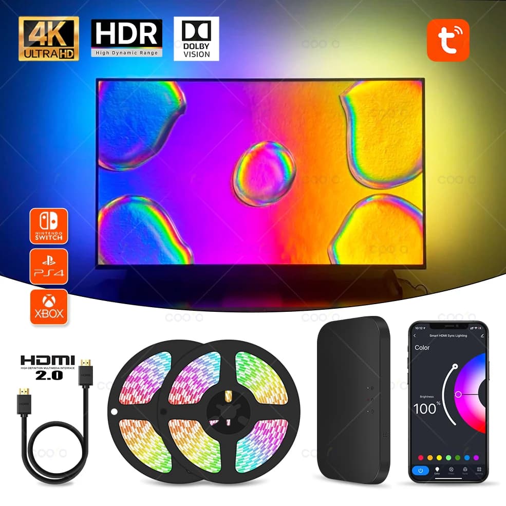 Kit di retroilluminazione per PC TV ambientale HDMI 2.0 schermo di sincronizzazione colore LED Strip Light funziona con Tuya WiFi Alexa Google HDTV Computer PS5 Xbox
