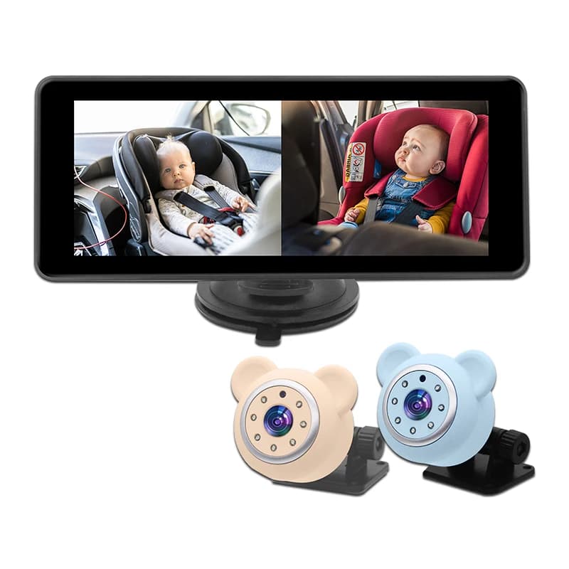 2 telecamere per retromarcia Monitor da 6,86 '' Schermo IPS Specchio per auto per bambini Ampio angolo di visione per neonati Bambini Animali domestici Funzione di visione notturna