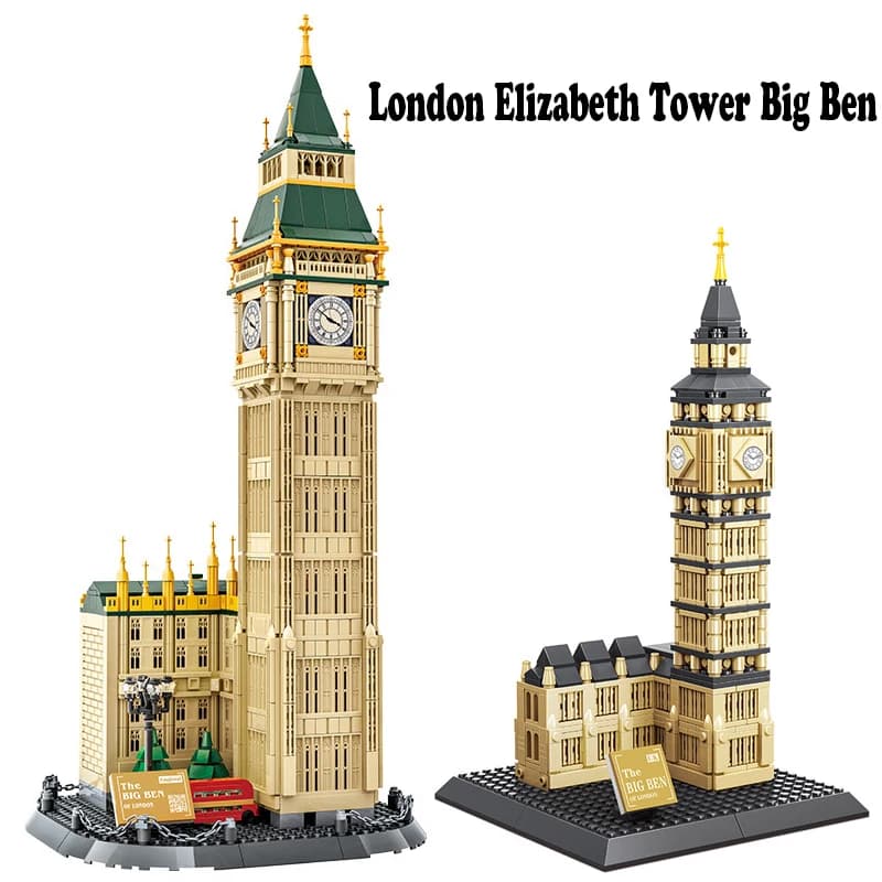 Set di Blocchi da Costruzione 3D della Torre Elizabeth di Londra e Big Ben, Modello Architettonico MOC, Giocattolo da Collezione, Regalo per Bambini