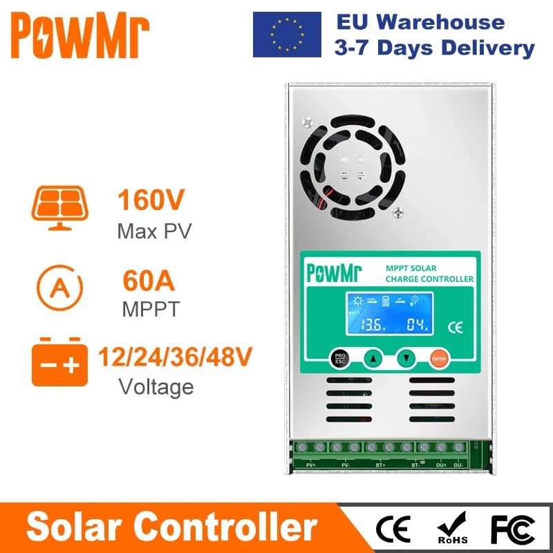 PowMr MPPT 60A regolatore di carica solare regolatore di pannello solare 12V 24V 36V 48V Auto Max PV 190VDC per batteria al litio al piombo