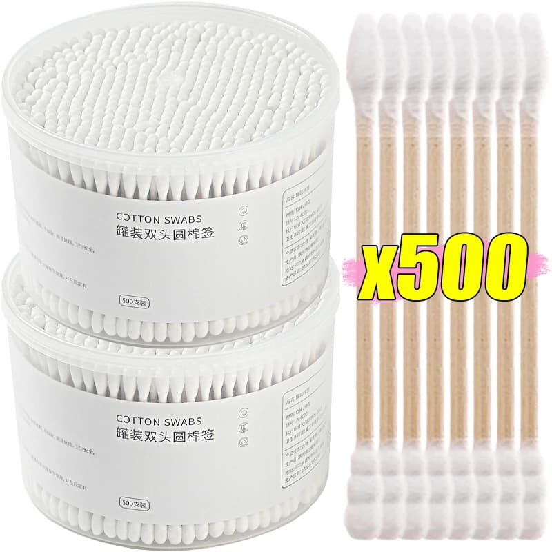 Tampone di cotone usa e getta da 500 pezzi con scatola Tampone di cotone usa e getta a doppia testa per pulire le orecchie Rimozione del trucco Strumento per la cura degli animali domestici