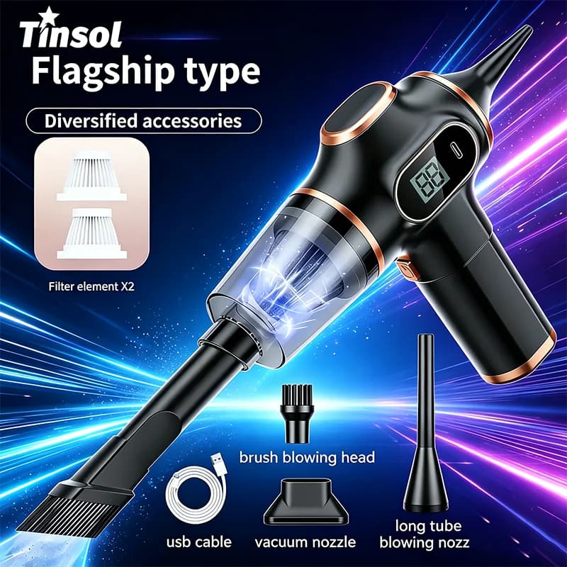 TINSOL double-use wireless vacuum cleaner for home and car, high power appliance with display, for cleaning carpets, sofas and cars