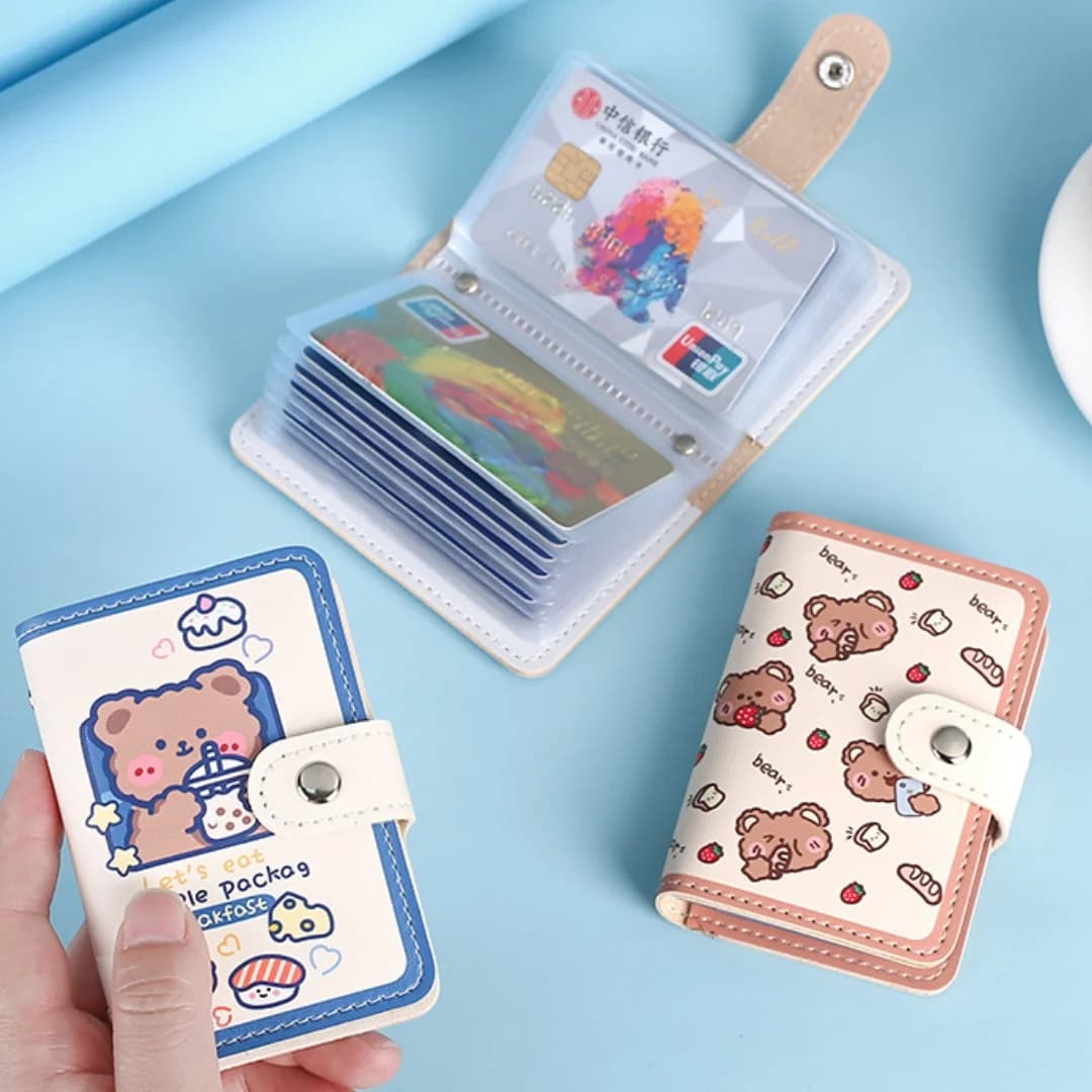 Porta carte con funzione PU per cartoni animati Porta biglietti da visita da donna Porta carte per passaporto di credito Kawaii Porta carte per passaporto ID