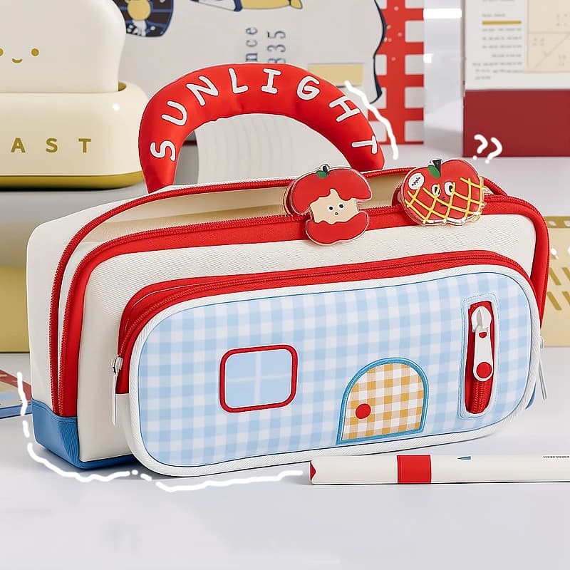 Astuccio per matite portatile a 3 strati Astuccio per matite di grande capacità Design per la casa Astuccio per penne ad alta aspetto Materiale scolastico per la casa degli studenti