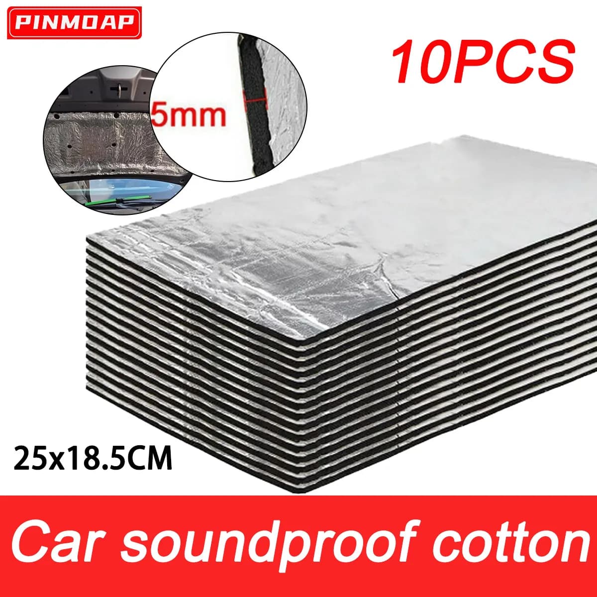 Multi Purpose Self-Adhesive Soundproofing Cotton And Aluminum Foil Car Cover Soundproofing And Noise Reduction 25x18.5cm 10PCS