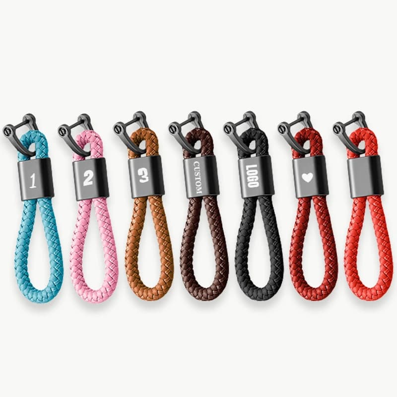Elastic Leather Keyring Hand Strap LOGO Custom Text Laser Engraved Car Keyring Custom Keychain for Women Man Company