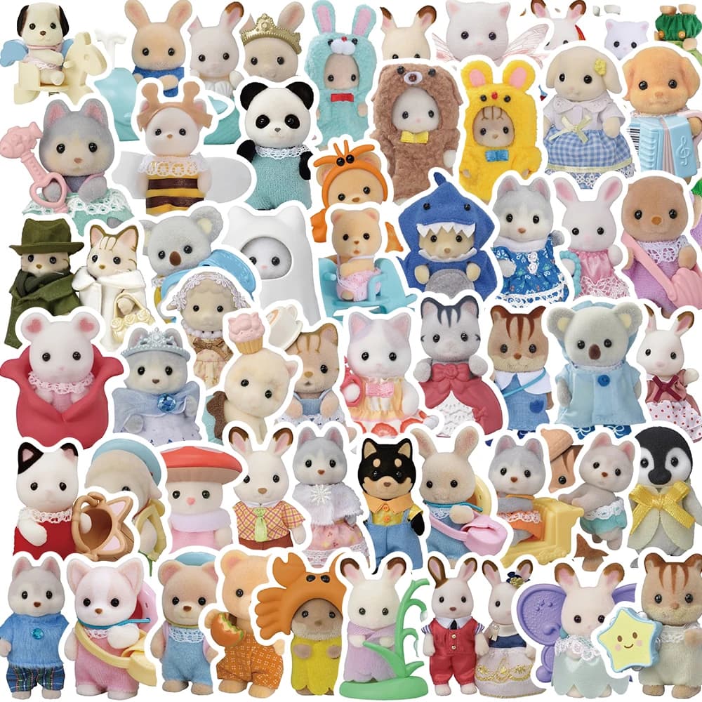 55PCS Cute Calico Critters Graffiti adesivi per bambini Cartoon Doll decalcomanie fai da te laptop notebook decorazione adesivo giocattolo