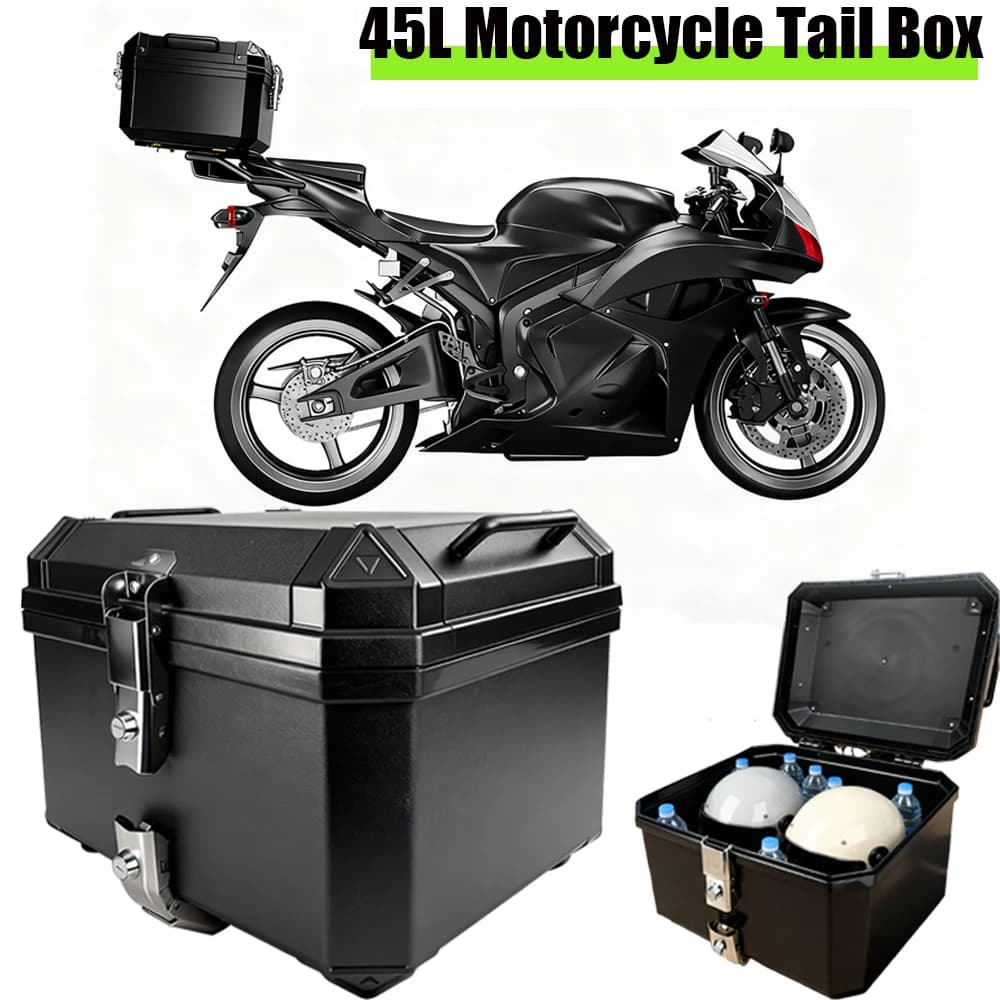 Large Capacity Plastic Motorcycle Tail Box With Double Lock 45 Liters Bag Storage Box for Waterproof Helmet