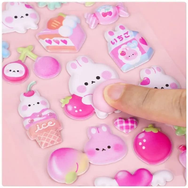 1 Sheet Puffy Bunny 3D Bubble Stickers Squishy Animal Reward Embellishments for DIY Crafts & Phone Cases Anime Worlds Store