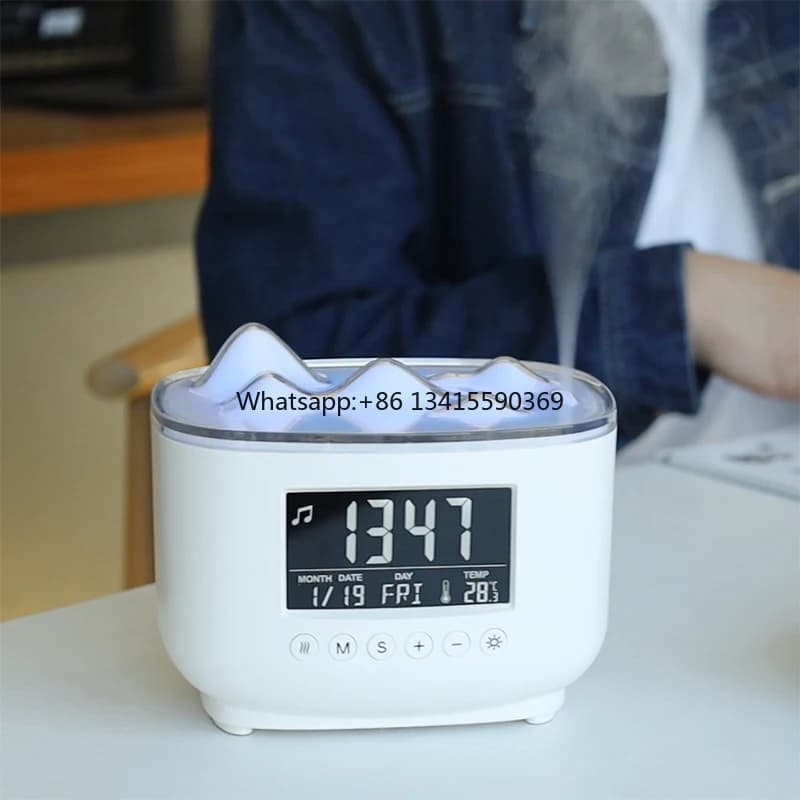 Umidificatore ad ultrasuoni per paesaggi di montagna Sveglia Aromaterapia Diffusore di aromi intelligente con luci a LED colorate