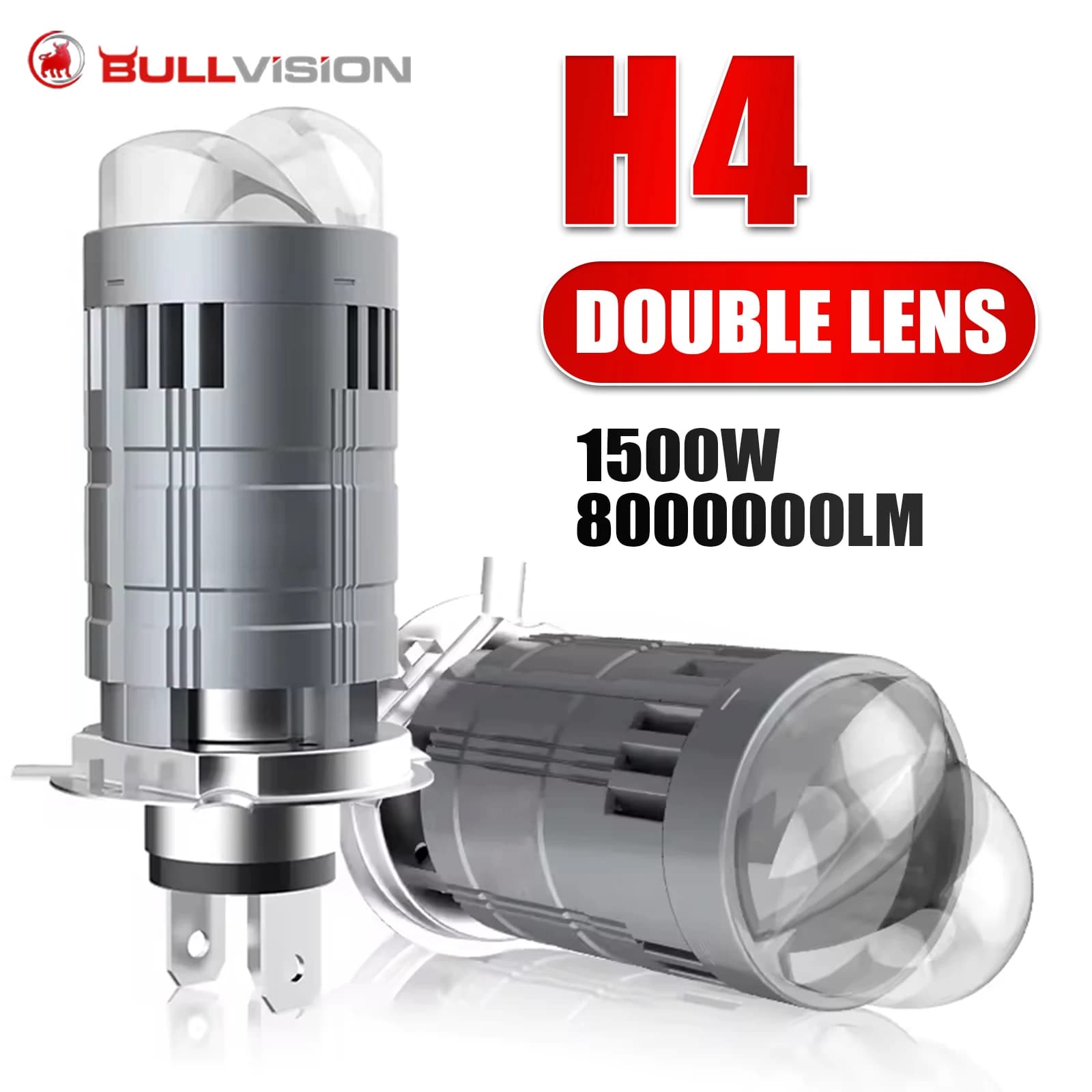 Lampada LED Bi-LED 1500W H4/9003/HB2 con Lente Proiettore per Auto, Fari Turbo Plug&Play, Doppia Funzione Abbaglianti/Anabbaglianti per Moto 12V 24V