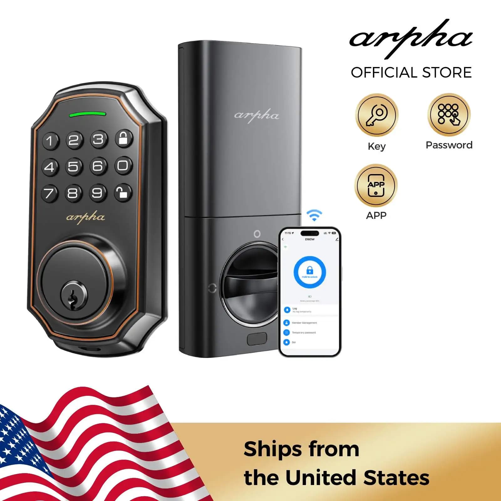 Smart lock Arpha Wi-Fi D180W electronic lock with 50 passwords Combination lock APP Locks for remote doors Easy to install control