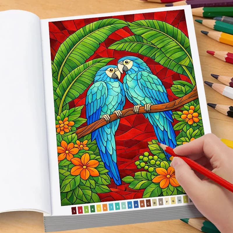 A Digital Drawing Book for Adults To Calm Down And Relieve Stress, Flower/Parrot/Bird/Character Theme, 32 Different Patterns