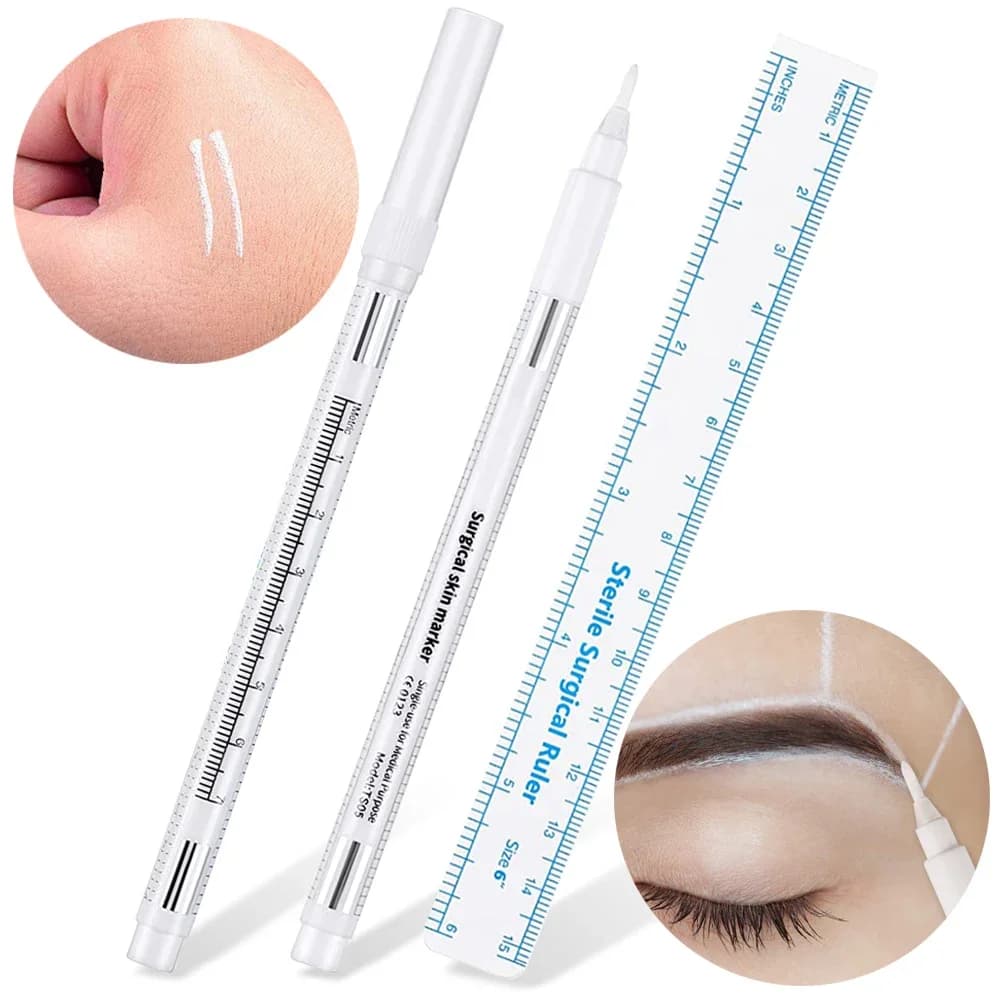 1set Marker Eyebrow Tattoo Pen with Paper Ruler Surgical Skin Eye Brow Pencil Fixed Point Microblading Permanent Makeup Supplies