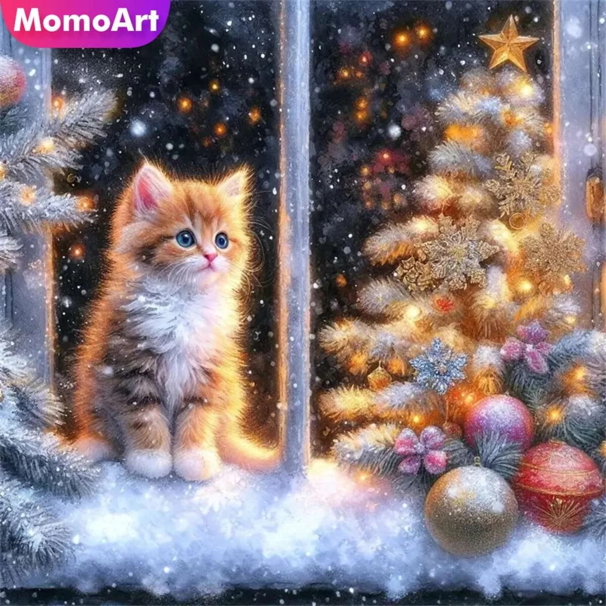 Momoart Pittura Diamante Gatto Animale Pieno Quadrato Rotondo Mosaico Albero Regalo Di Natale Ricamo Decorazioni Invernali Per La Casa