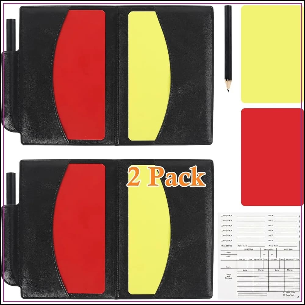 Soccer Referee Card Set: Red & Yellow Warning Cards with Record Paper, Pencil, Wallet, Referee Kit for Matches & Training