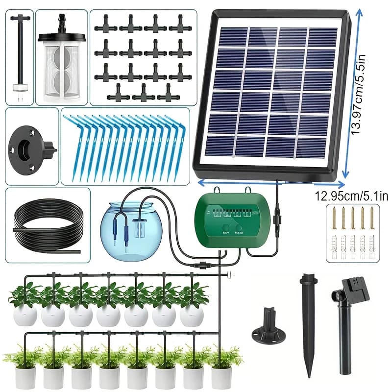 2 W/6 V automatic solar drop irrigation kit with built-in 1800 MAH battery, for DIY irrigation device for potted plants Garden decorations