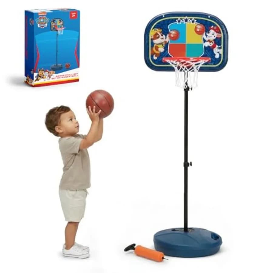 Set Canestro da Basket Regolabile in Altezza per Bambini con Supporto, Giocattolo Sportivo per Interni ed Esterni, Include Pallone e Pompa, Blu