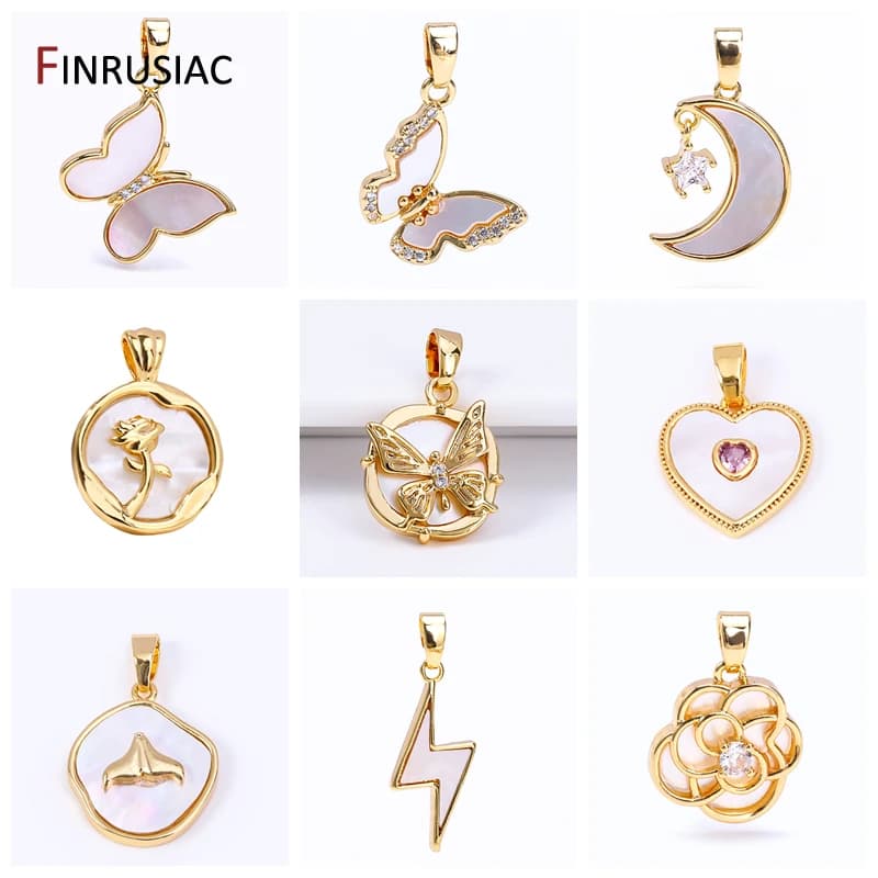 Ciondoli a forma di stella a forma di cuore in ottone placcato oro 18 carati di alta qualità per la creazione di gioielli, ciondolo a forma di farfalla conchiglia per la realizzazione di braccialetti per collane fai da te