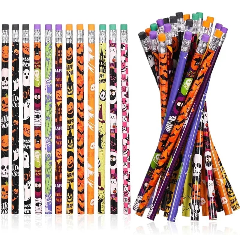 12Pcs/Set Halloween Wooden Pencils Kids Halloween Party Favors Trick or Treat Gifts Pumpkin Ghost Writing Pencils Party Favors