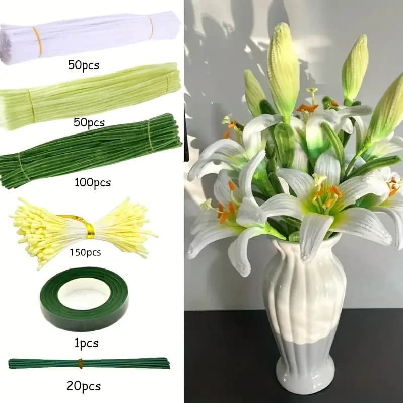362 pezzi di set di bouquet per pulire i tubi Lily, progetto artigianale fatto a mano fai-da-te crittografato aggiornato, regalo di laurea, regalo di festa.