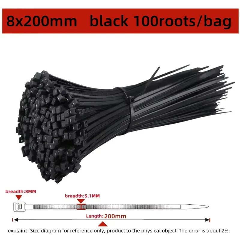 Fascetta per cavi in nylon di plastica autobloccante da 100 pezzi 8*200mm 8*300mm Fascetta per cavi nera Anello di fissaggio 8*250mm Fascetta per cavi grande Fascetta per zip