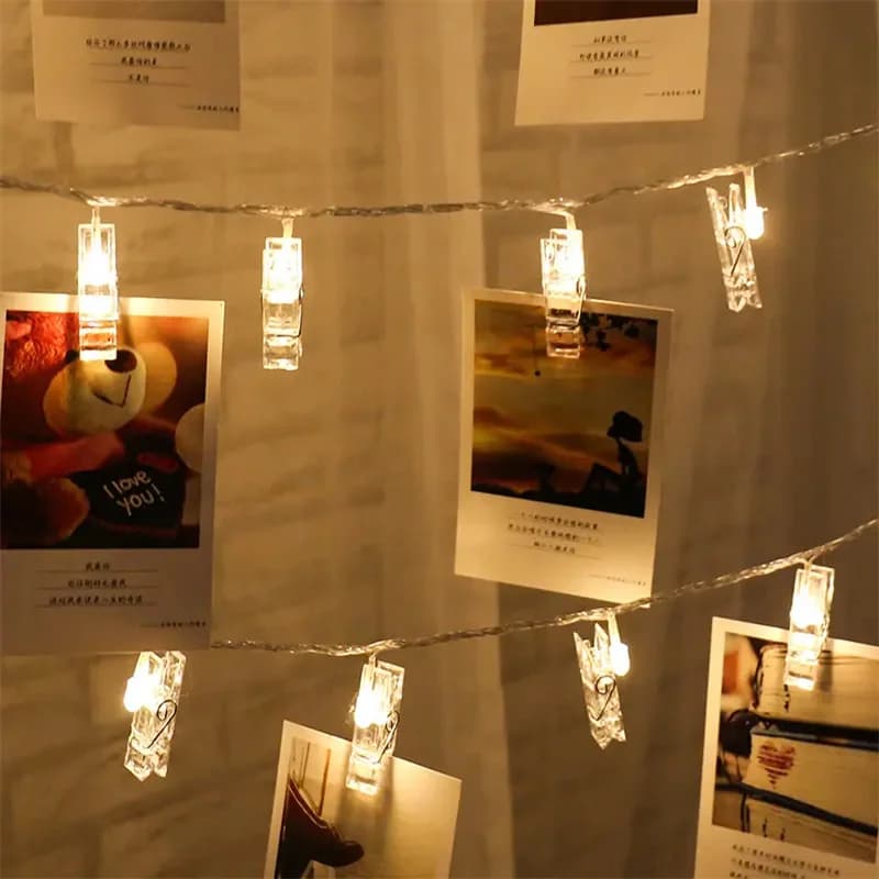 Ghirlanda Carta Foto Clip Luci della stringa 1.5M 10LEDS Led Fata Luce Natale Camera da letto Fai da te Molletta Forme Batteria Lampada natalizia