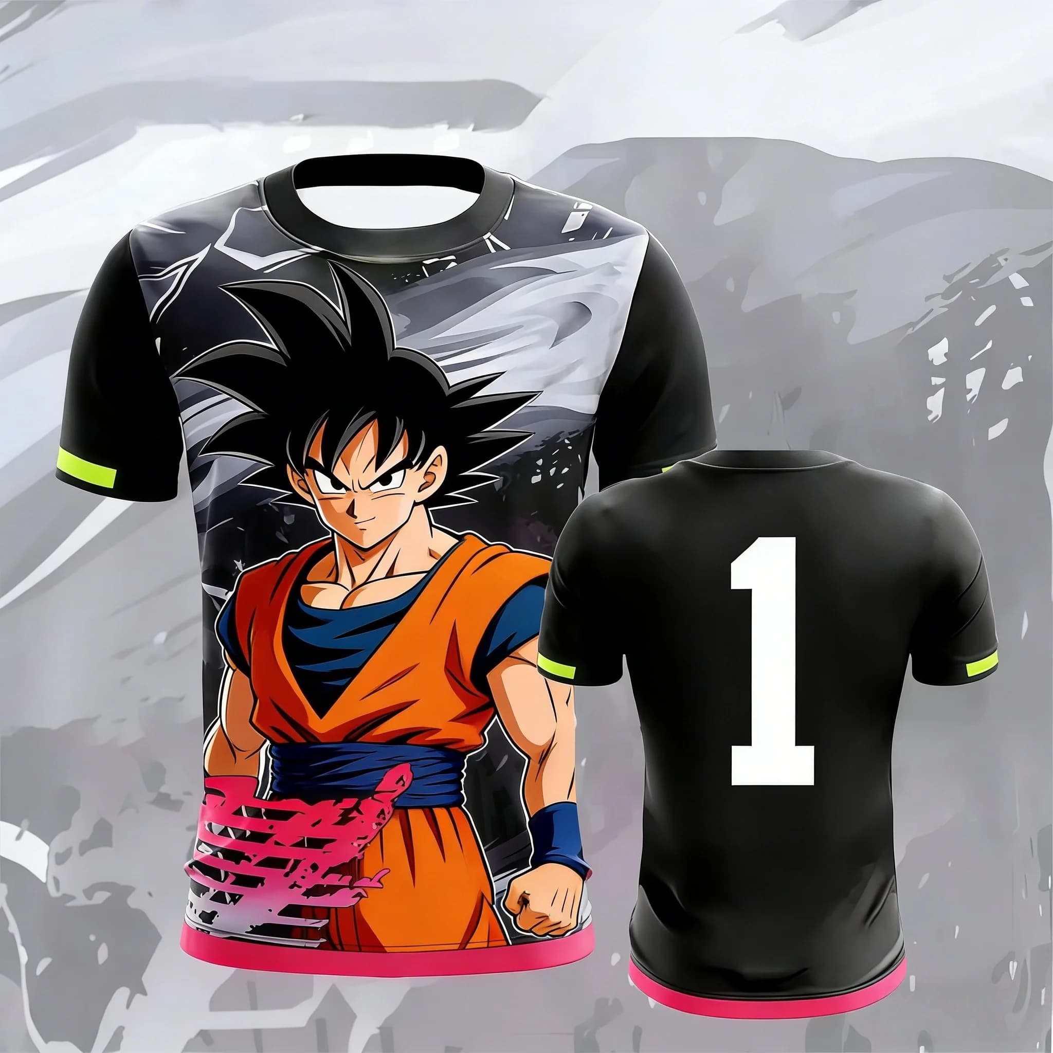 T-shirt Vintage Dragon Ball Goku Stampa 3D Effetto Inchiostro Rosa con Pennello, Collezione Estate 2026, Unisex Oversize Stile Y2K Retrò Anime Streetwear Top