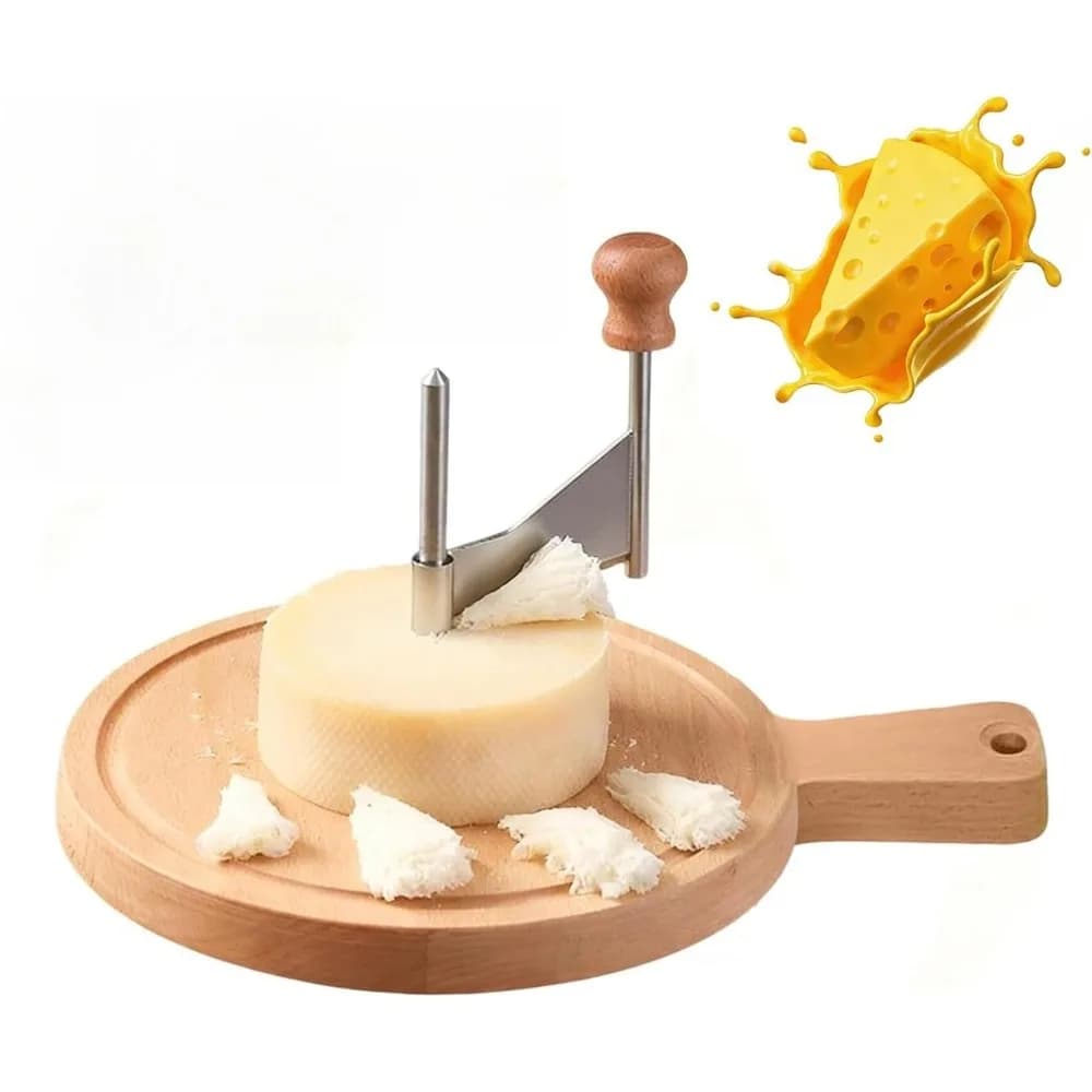 Rotella Tagliaformaggio in Acciaio Inox, Taglierina Rotante per Formaggio con Base in Legno per Casa, Panetteria, Caffè, Ristorante