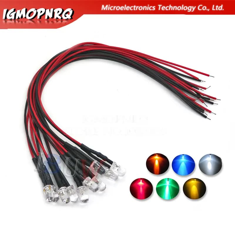 10 PZ DC 3 V 6 V 12 V 24 V Pre Cablato 3mm 5mm HA CONDOTTO LA Lampadina Della Lampada Precablata Diodi Emettitori Trasparente Giallo Blu Verde Bianco Rosso