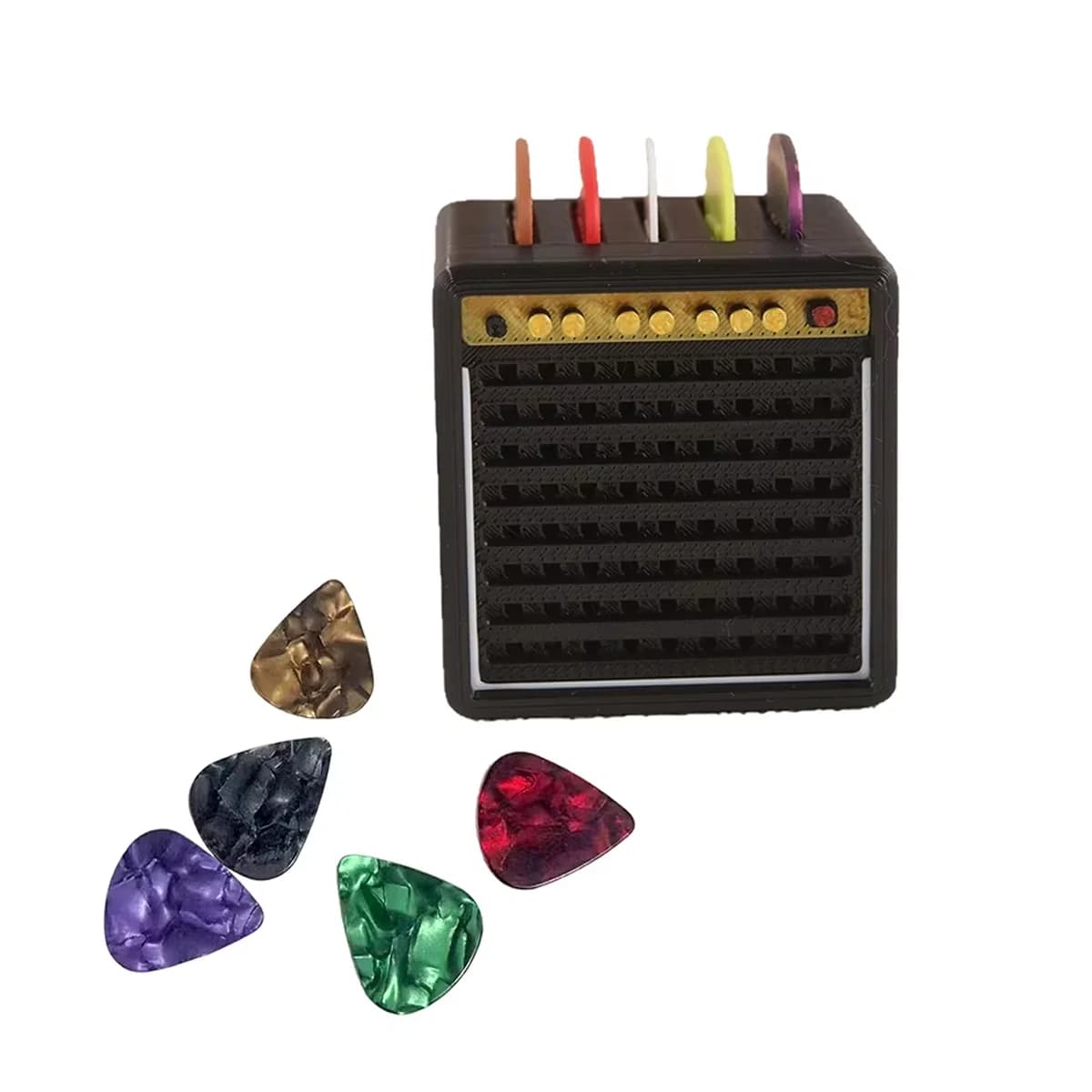 Porta plettro per chitarra con altoparlante vintage, clip per plettri per chitarra portatile, regalo per gli amanti della chitarra, accessorio per chitarra retrò, ideale per musicisti