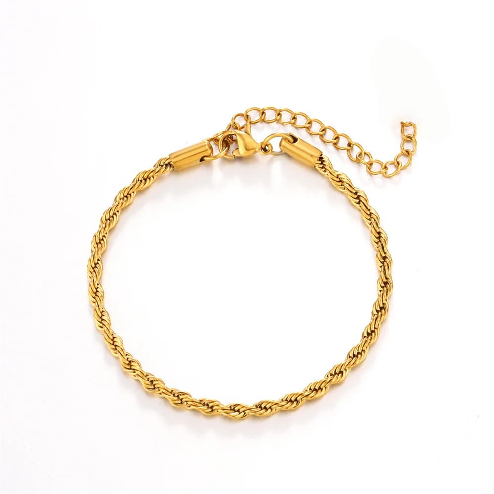 Bracciale a catena con corda intrecciata da 3 mm femminile punk Braccialetti a maglie a catena in acciaio inossidabile color argento per regalo di gioielli Hip Hop da donna