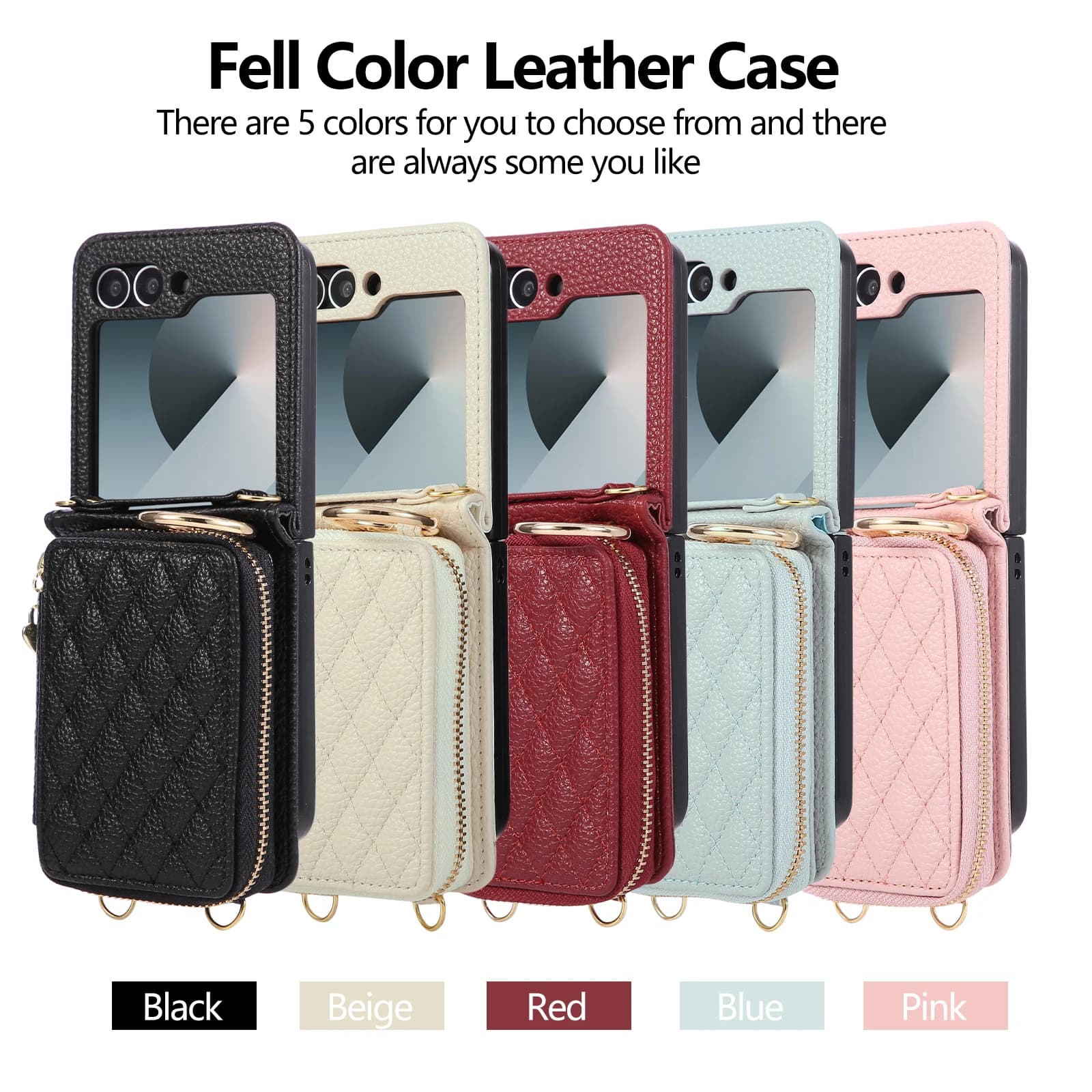 Wallet leather case for Samsung Galaxy Z Flip 7 7FE 6 5 4 3 Case with long cord Grid Cover ring