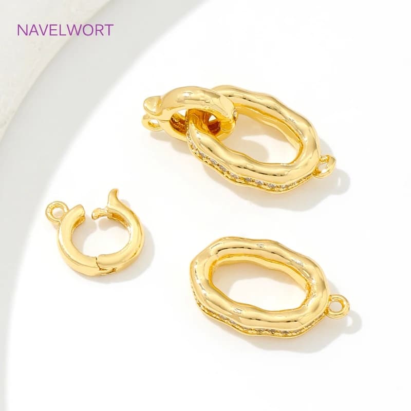18K gold plated bracelet locks in brass with inlaid zircons and pearls, connectors for jewelry creation, jewellery supplies