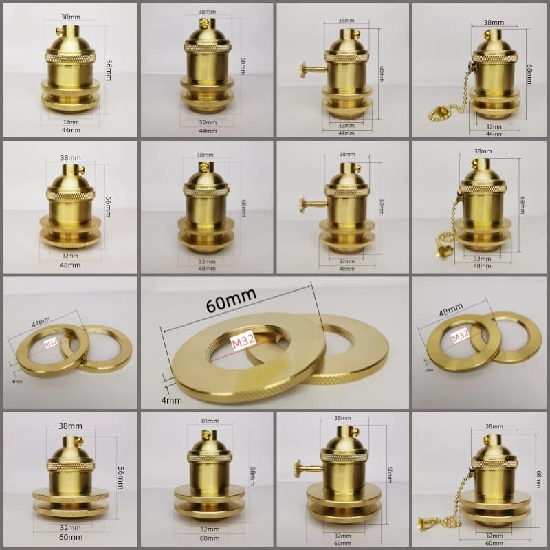 Ottone 100% rame Portalampada Anelli connettore Manopola presa luce o interruttore a catena e vite filettata Paralume Anello Fitter