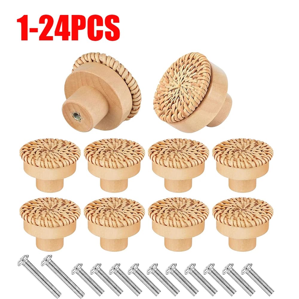 1-24 pezzi maniglie in legno rattan armadi rotondi fatti a mano maniglie per cassetti in legno armadio da cucina armadio porta comò manopole