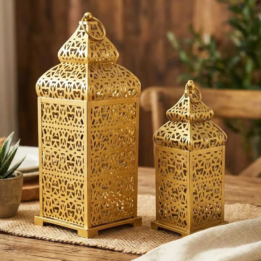 Golden Temple Moroccan Lantern, Decorative Wallet for Ramadan Decorations, to Hang, to Exterior (Patio or Portico) or Interior
