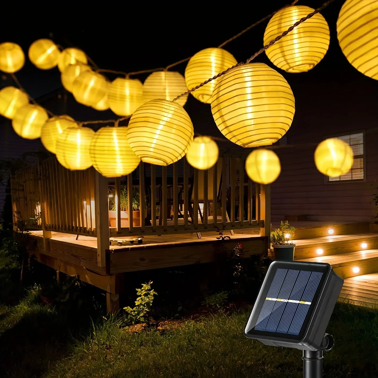 Luci a corda a lanterna solare Ghirlanda a LED per esterni impermeabile Luce fata Decorazione da giardino per patio Luce per la festa di nozze di Natale