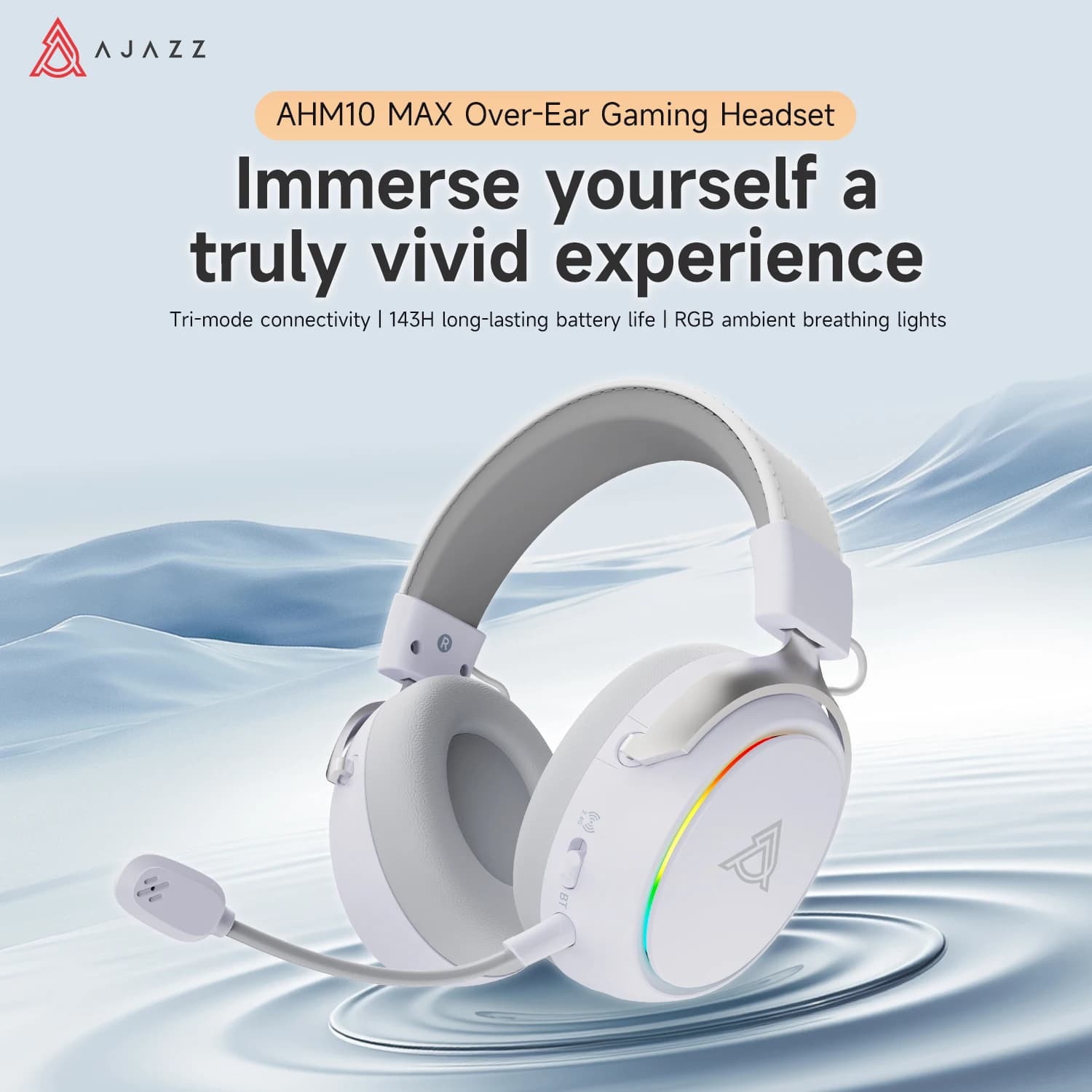 AJAZZ AHM10MAX Tri-mode Gaming Headphones Cablate/Bluetooth/2.4G with Noise Cancellation, 2000mAh High Duration Battery and Audio Surround 7.1