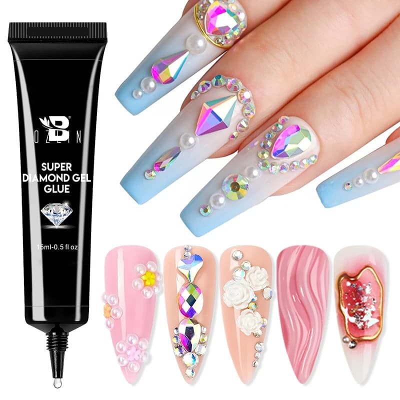 Gel Super Diamante da 15ml per Unghie, Colla Gel Super Forte per Decorazioni Unghie 3D, Gel Bling per Nail Art con Gemme e Diamanti