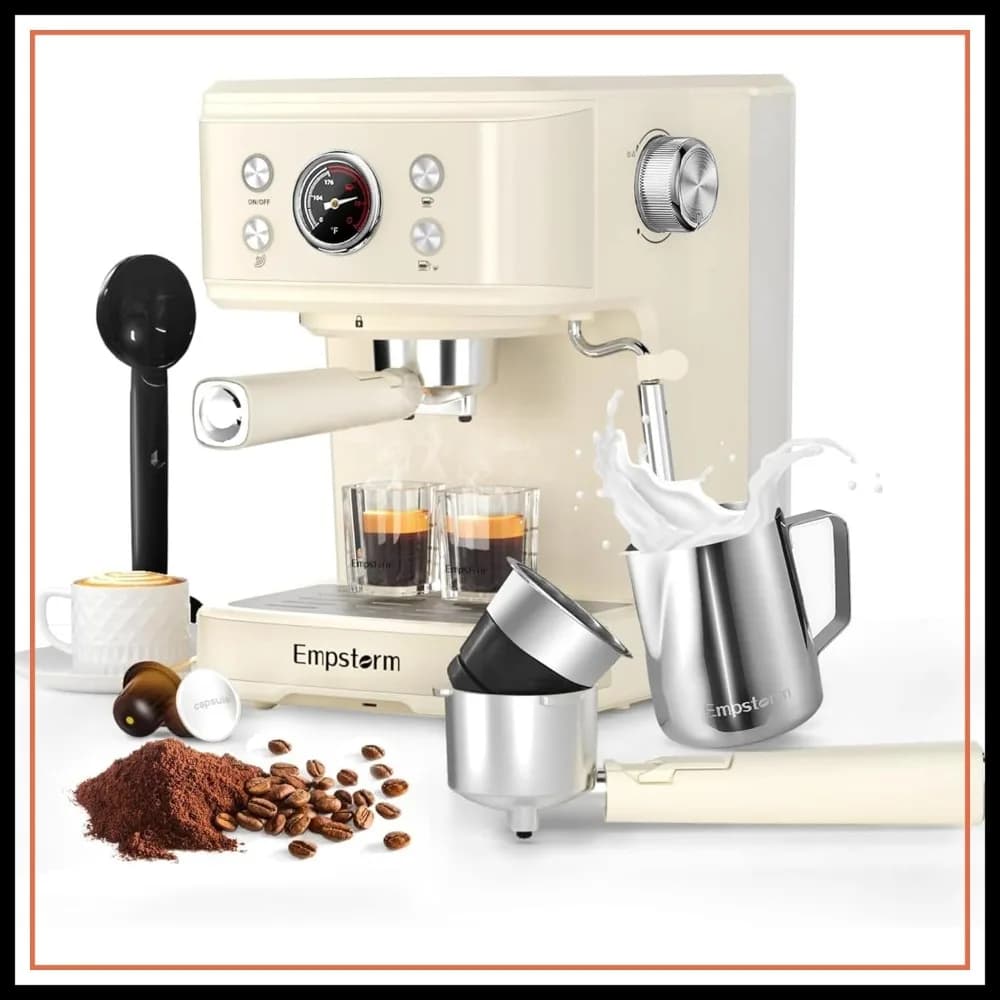 Macchina per Espresso 2 in 1, 20 Bar, Macchina da Caffè Semi-Automatica con Montalatte, Serbatoio da 50oz, Bianca