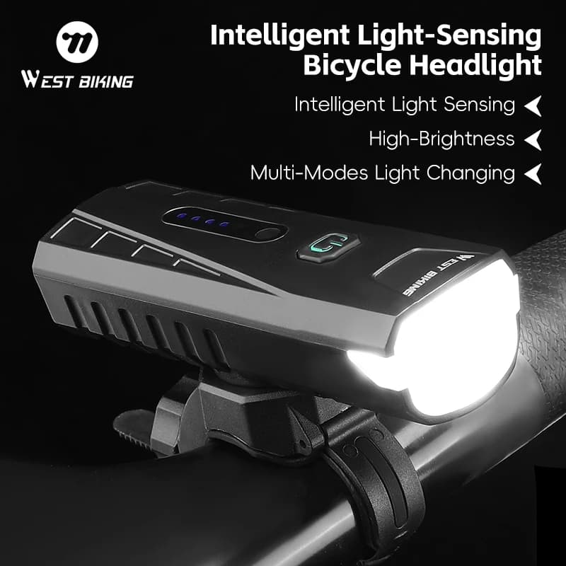 WEST BIKING Faro Anteriore per Bicicletta 400LM con Sensore di Luce, Impermeabile, Alta Luminosità, Ricarica Type-C, Torcia per Ciclismo