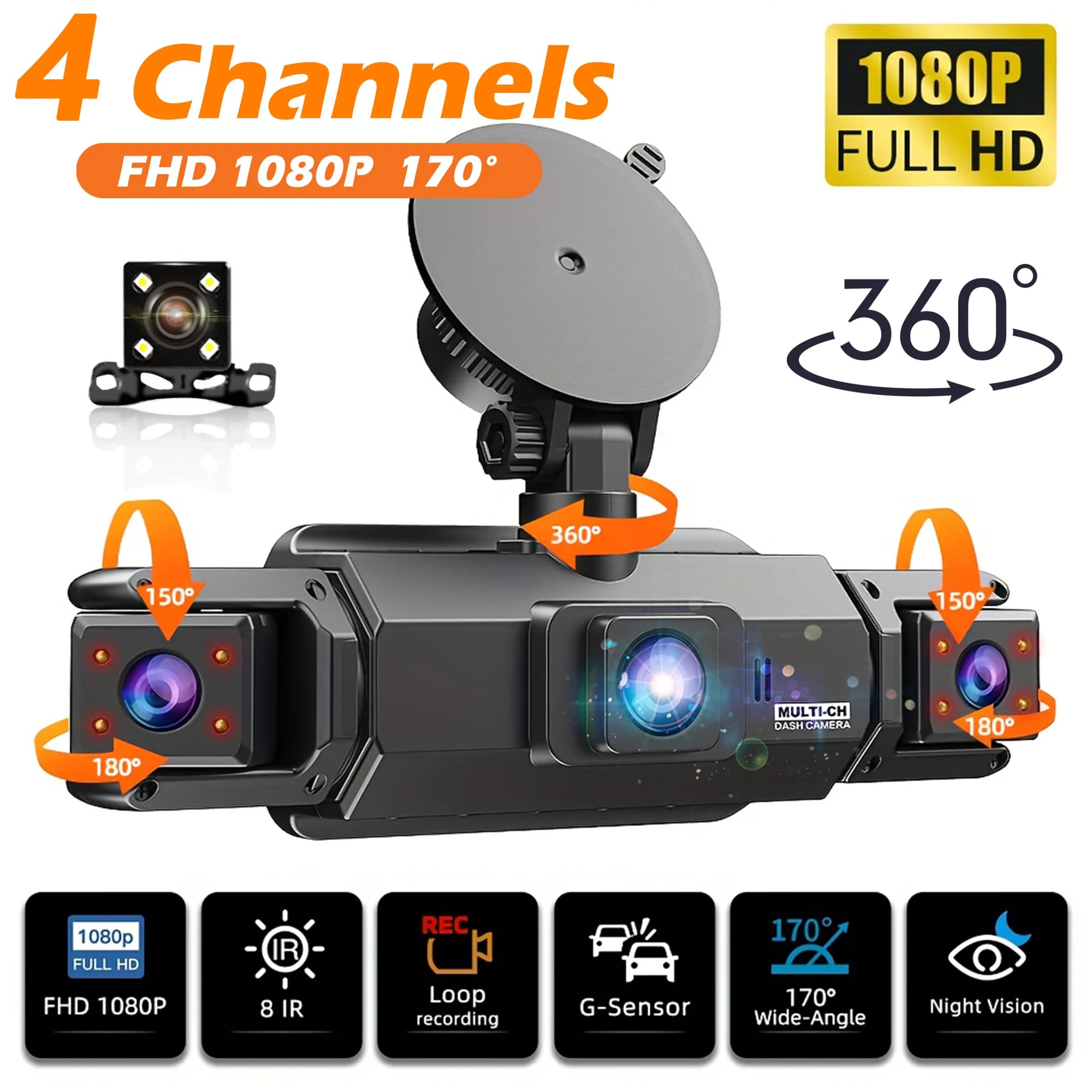 Dash Cam 4 channel drive camera 1080P Front night vision right right back Loop recording Parking monitor 24 hours car parts
