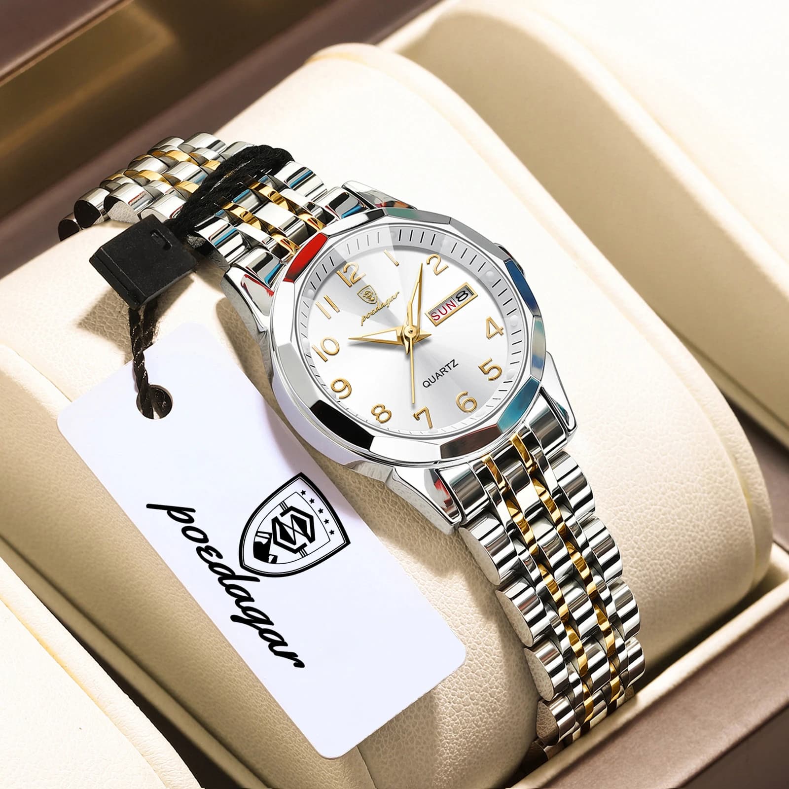 POEDAGAR Fashionable Women's Watch Waterproof Women's Watch with Bright Date and Week High Quality Stainless Steel Ladies Quartz Watch