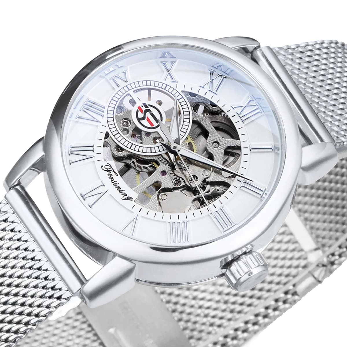 Women's Silver Scheletrate Watch Forsining, Fashionable Luminous Hands, Elegant Women's Luxury Watch with Steel Knife Strap, New