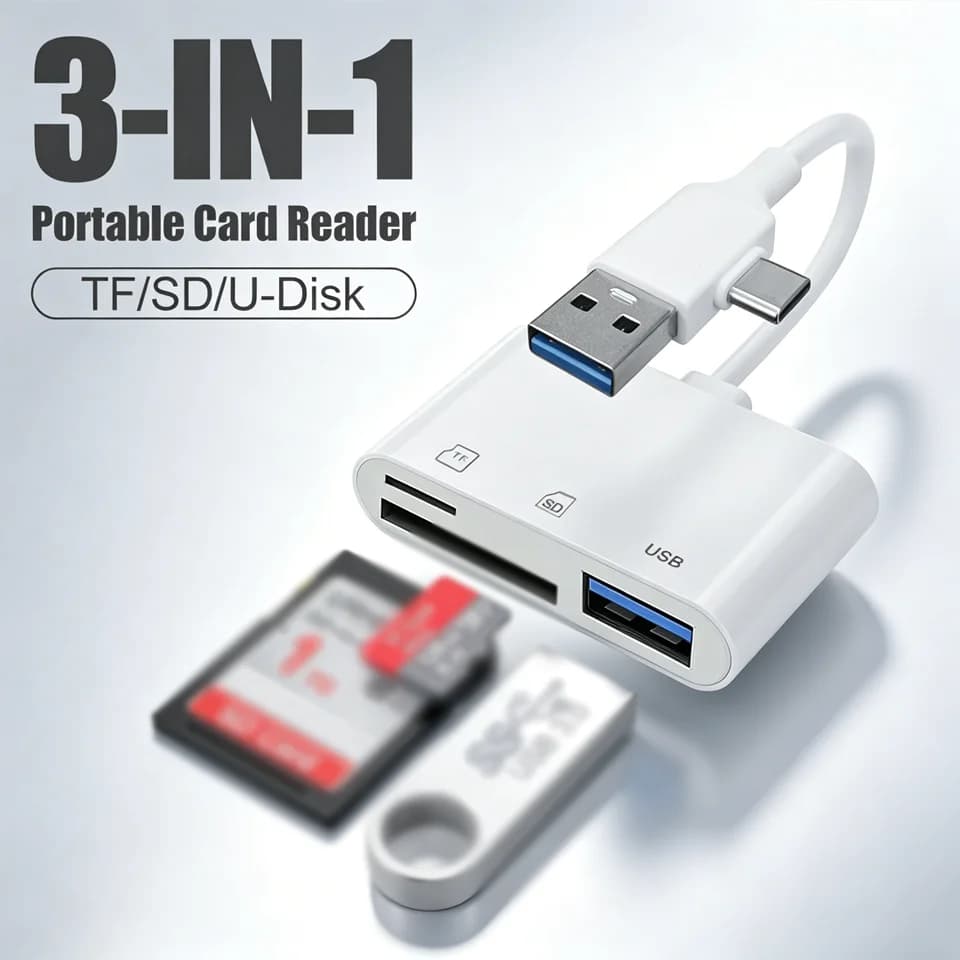 3 In 1 USB OTG Card Reader Type C Adapter Support SD TF Memory Cards USB Devices Portable Converter For Laptops Desktop PC