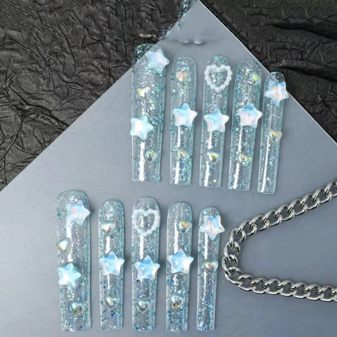 10 fresh and long hand-made fake nails, decoration for fresh and long nails for girls