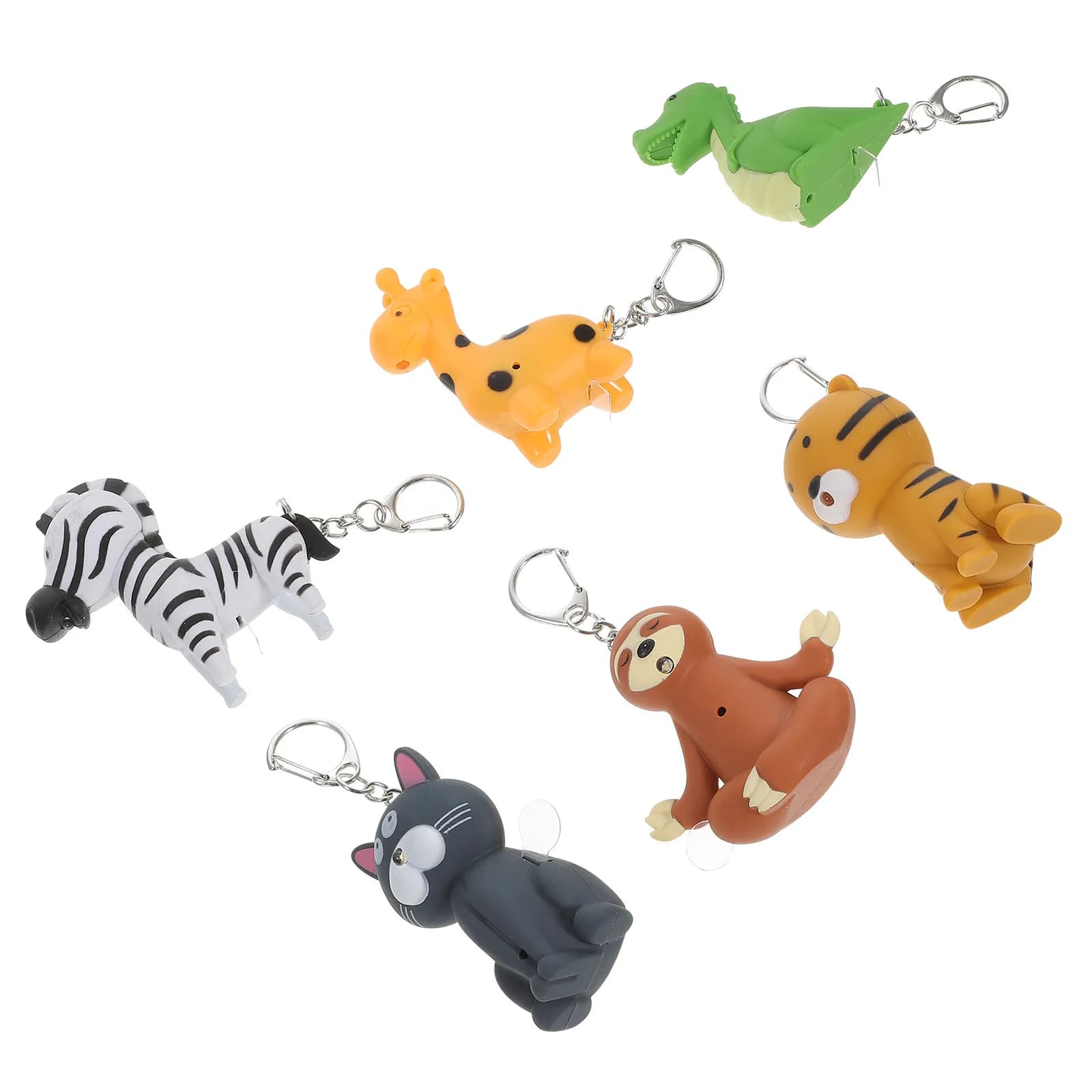 6 portachiavi luminosi a LED con effetti sonori, in plastica resistente, per bambini, con funzione torcia e design a cartone animato