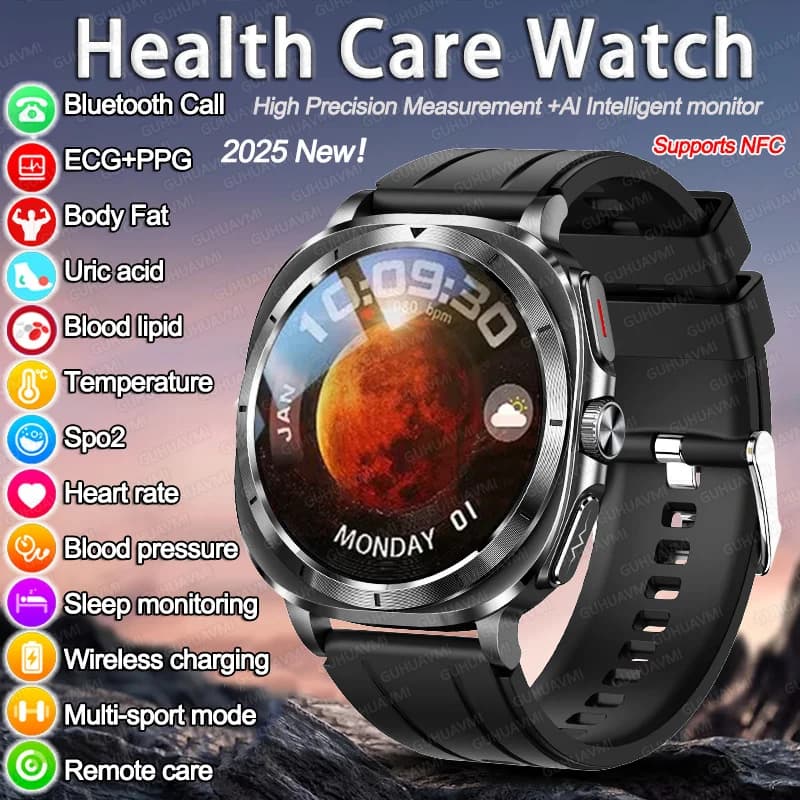 2025New Precision Three high blood lipids uric acid Blood pressure Smartwatch Men's watch ECG + PPG Heart rate Body analysis Watches